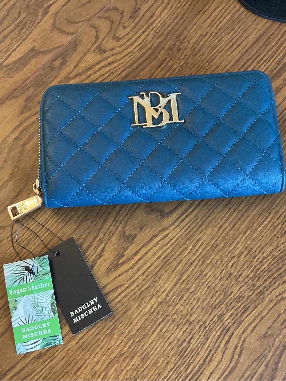 Badgley Mischka Quilted Zip Wallet — Teal - Picture 2 of 6